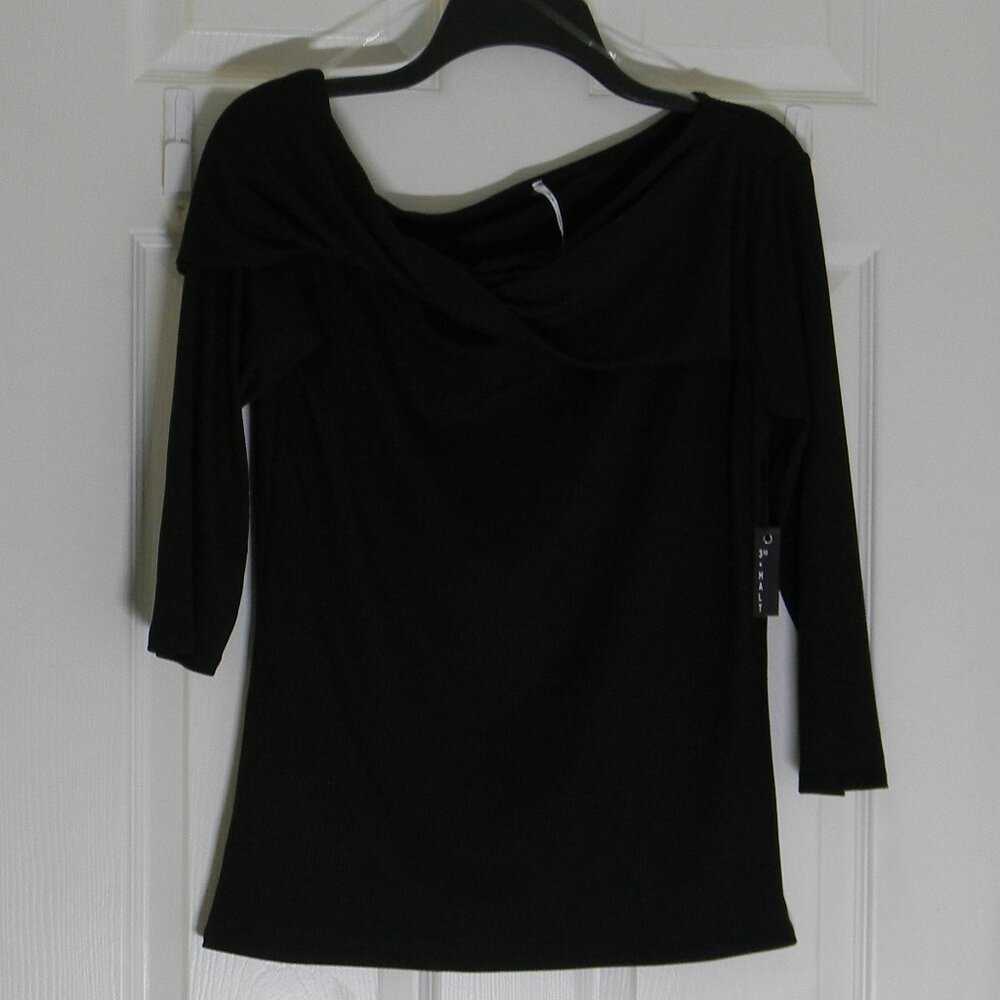 3rd + Malt Black Ribbed Rolled Neck 3/4 Sleeve Top Size L NWOT